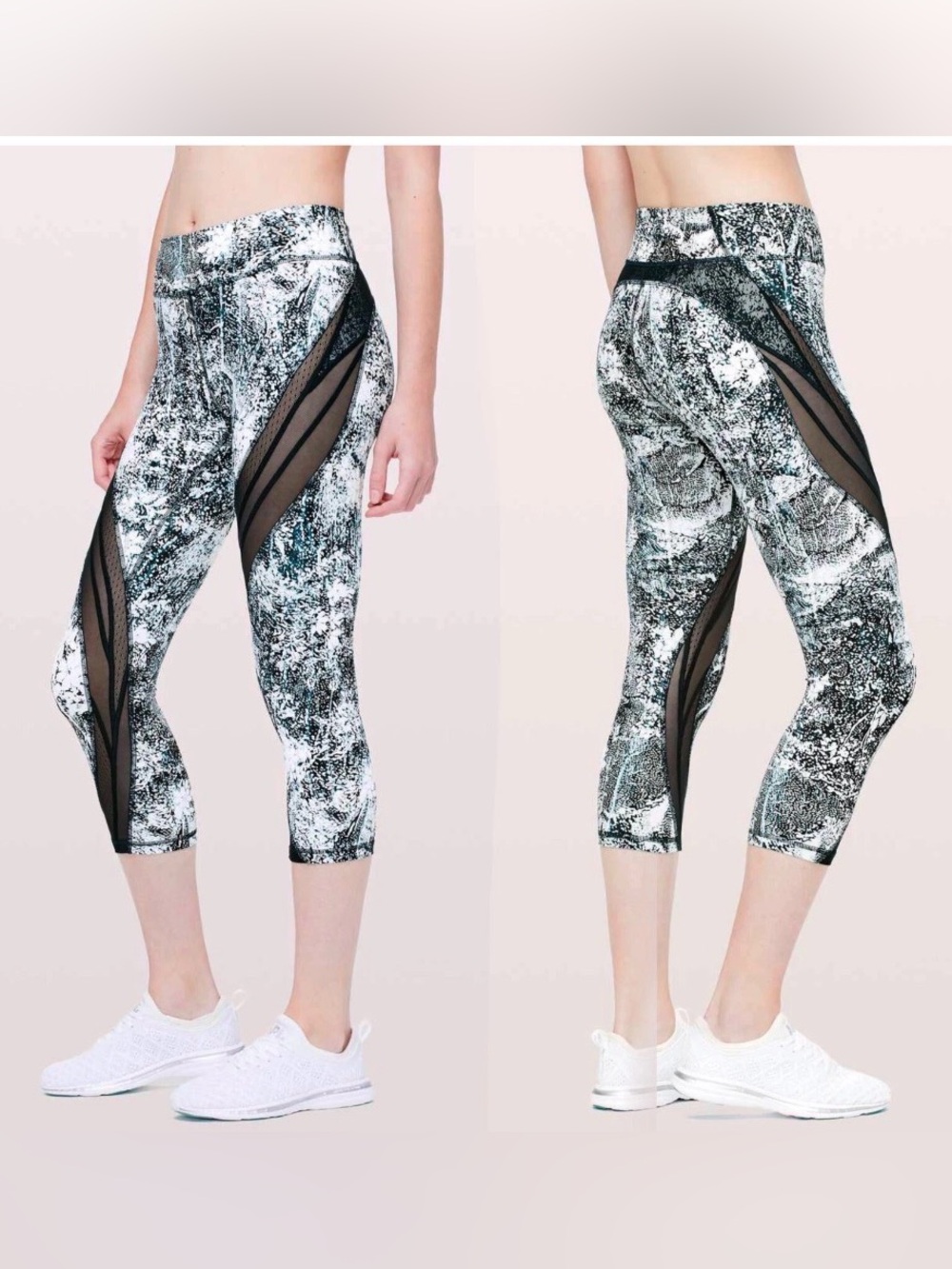 Lululemon Never Still Crop leggings sheer mesh *21" real size 4